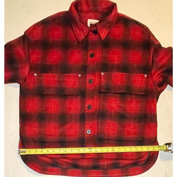 ZARA Shacket Women Sz L Red Black Plaid Wool Blend Oversized Button Jacket NWOT - Picture 6 of 11